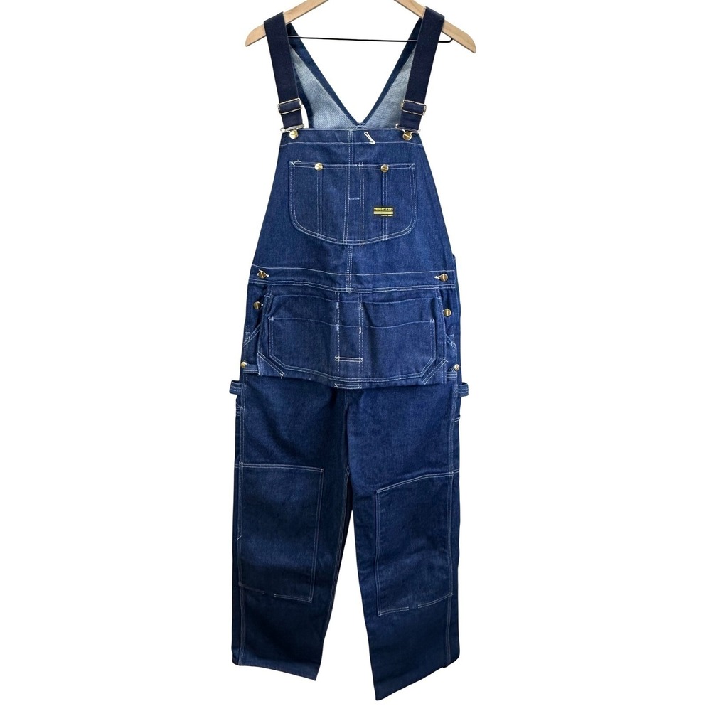 VTG Toughskins Double Knee Denim Overalls Mens Size 36x32 Tool Belt Union Made